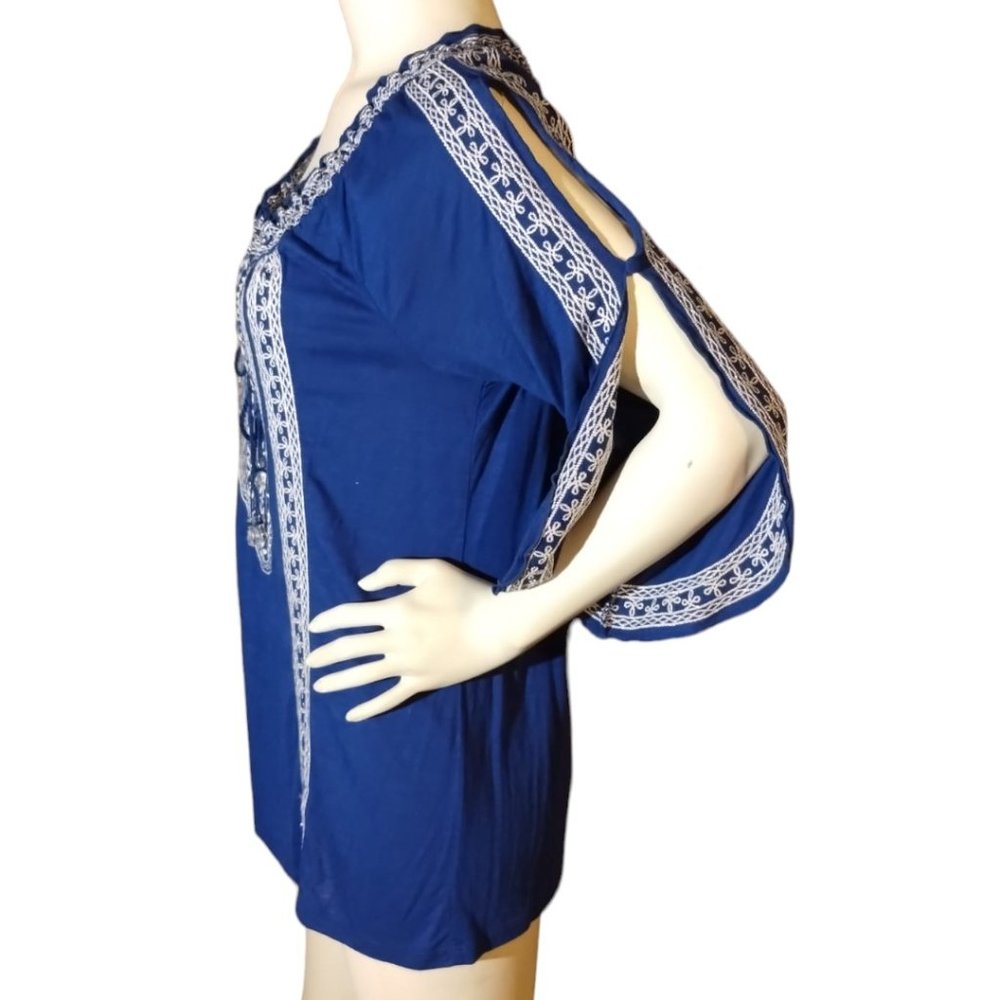 INC International Concepts Women's Royal blue, Embroidered/Mirrored Peasant Top - Picture 5 of 13